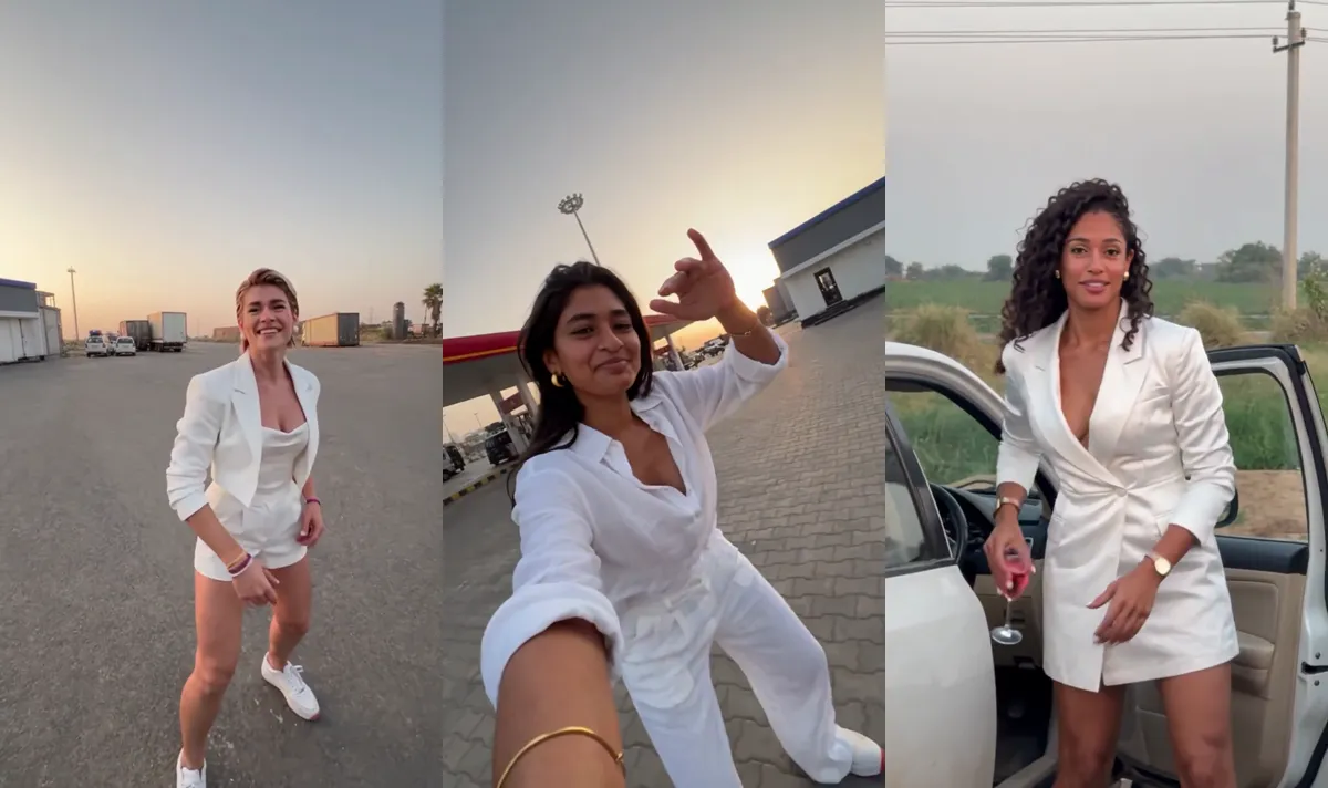 The three shots of a finished gas station dance AI video: dance, selfie and car exit